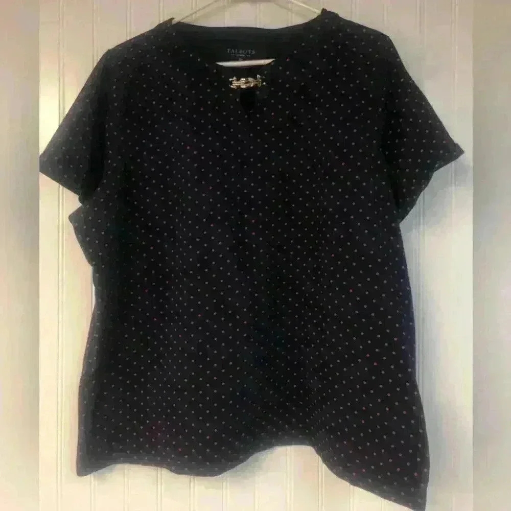 Talbots Short Sleeve Tshirt Polka Dot Blue and Pink 3X Silver Accent